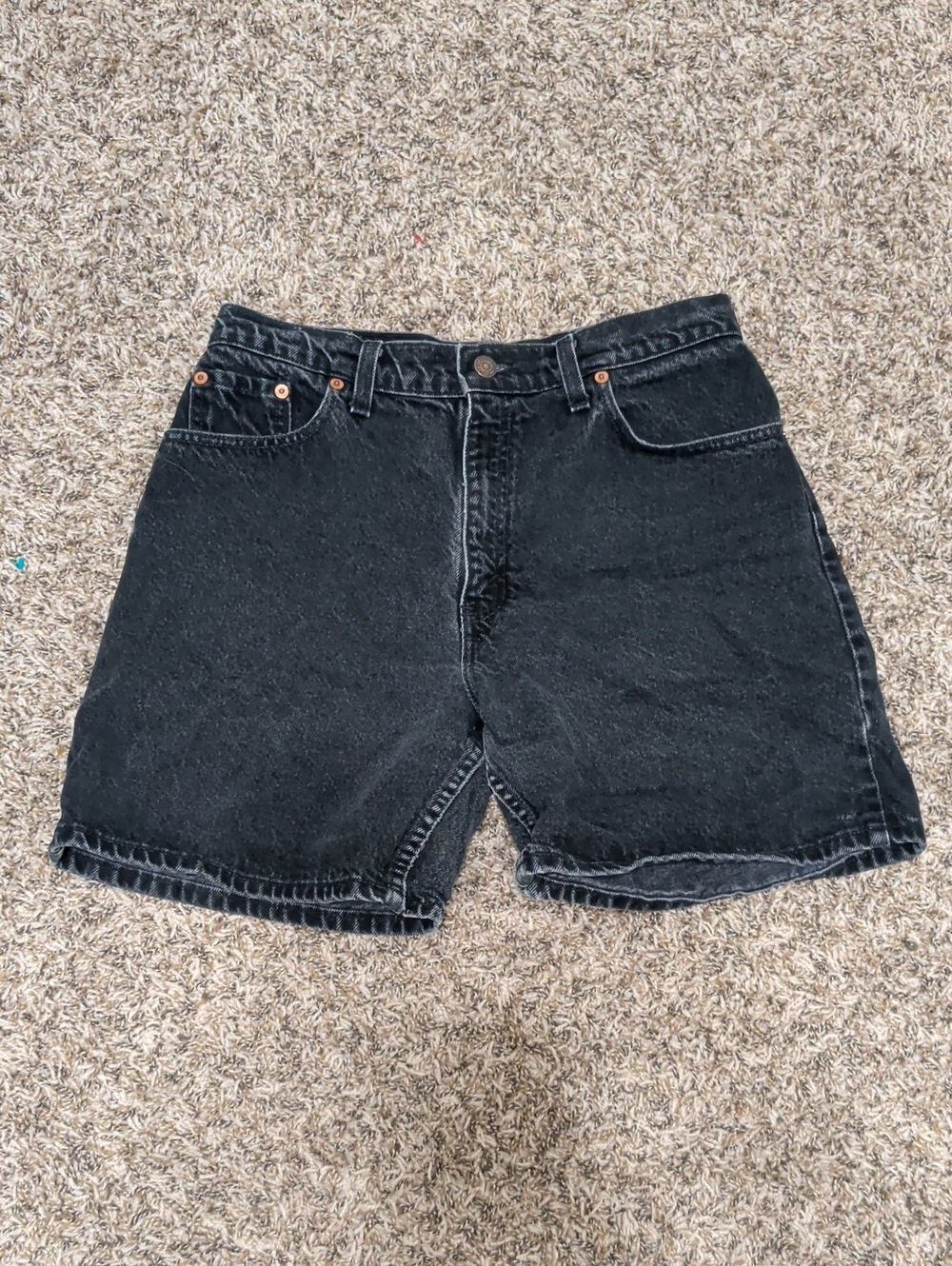 Levis 1994 vintage 550 relaxed fit black denim high rise long inseam shorts